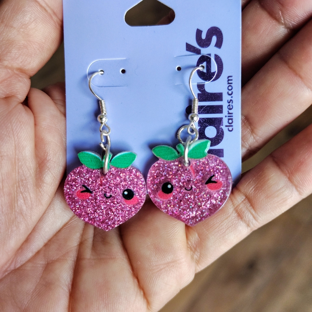 Claire's Glittery Pink Fruit Earrings for Kids